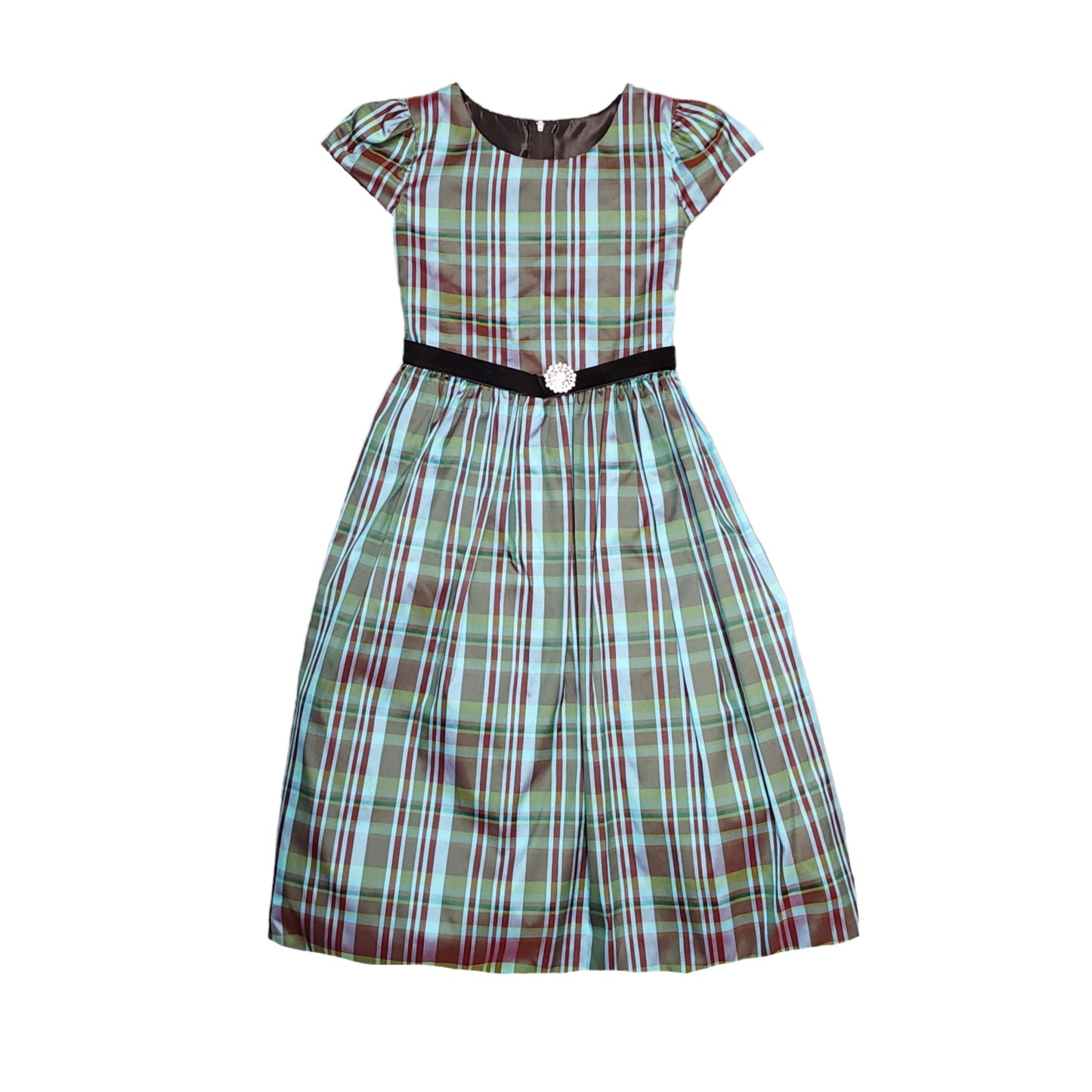 Plaid Cap Sleeve Occasion Dress