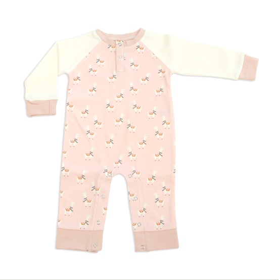 Organic Cotton Peach Llama Romper