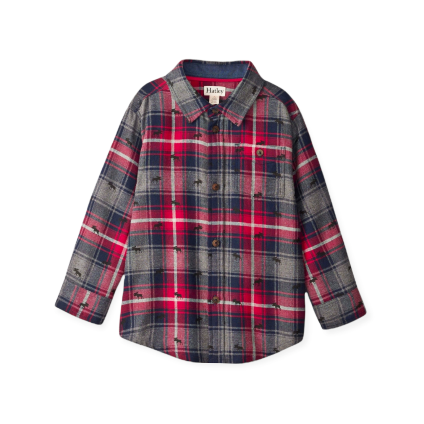 Mini Moose Plaid Button Up Shirt