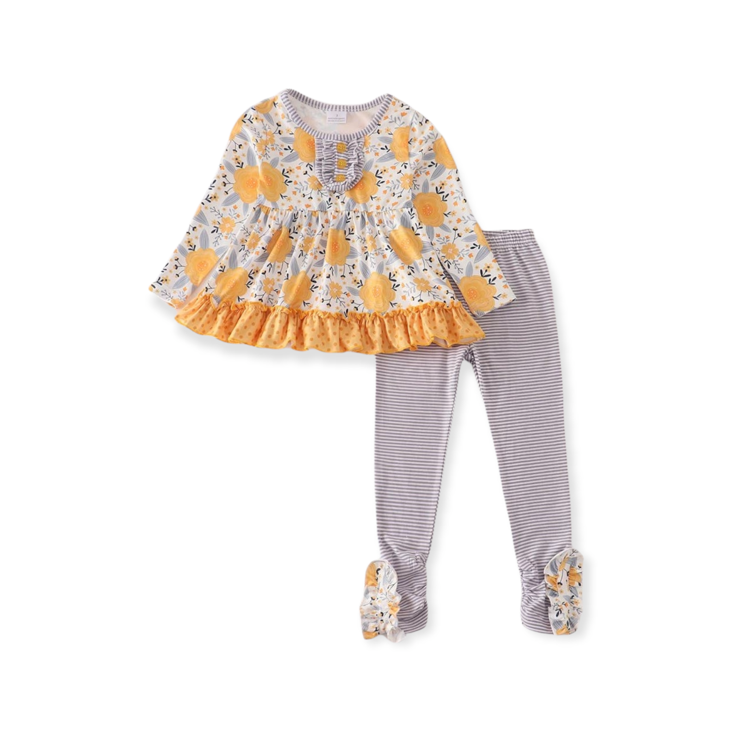 Mustard Floral Ruffle Dress Set