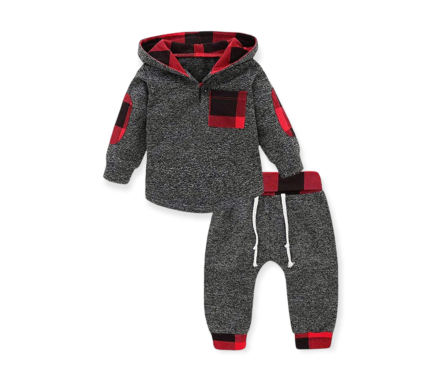 Red Grey Plaid Hoodie Set