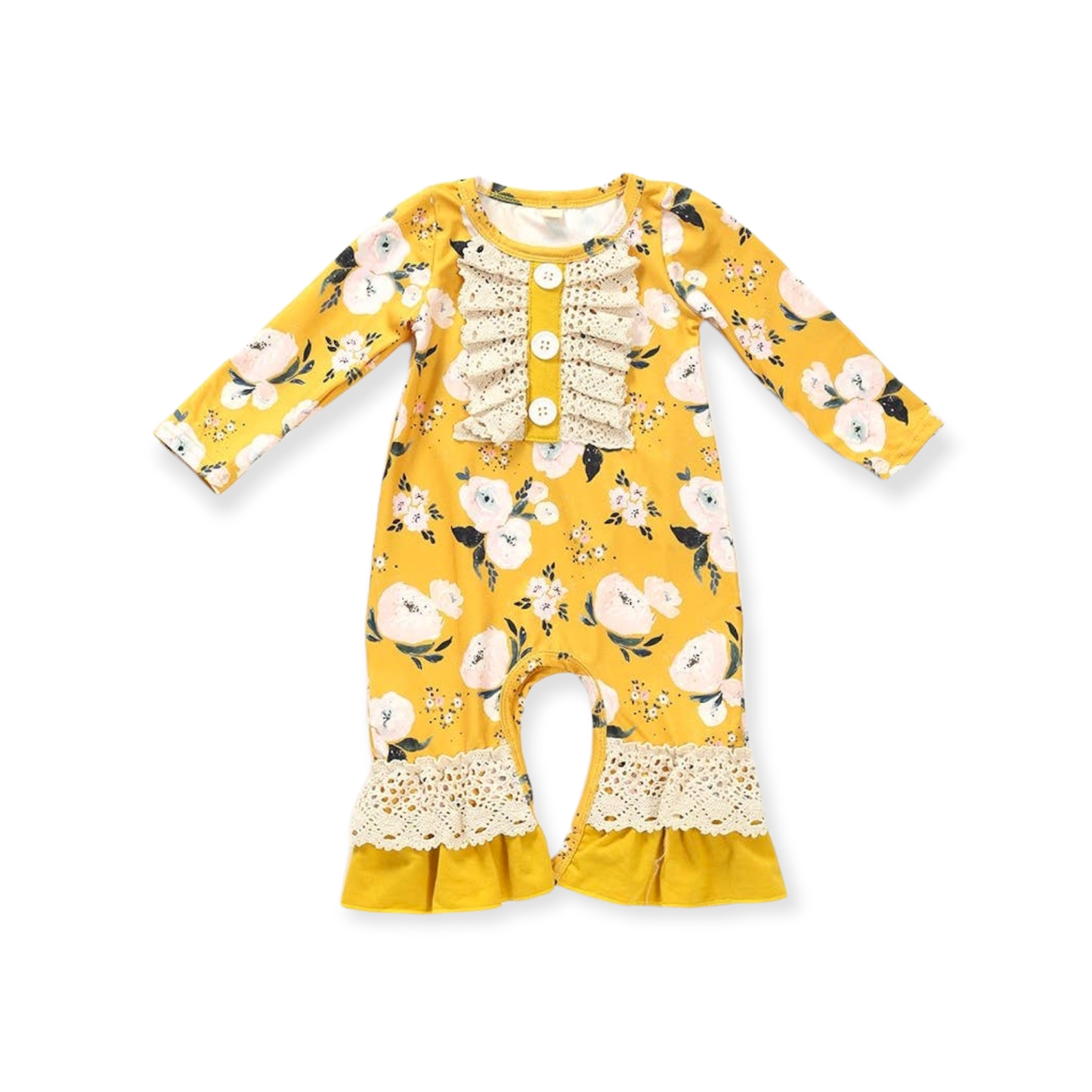 Mustard Floral Lace Romper