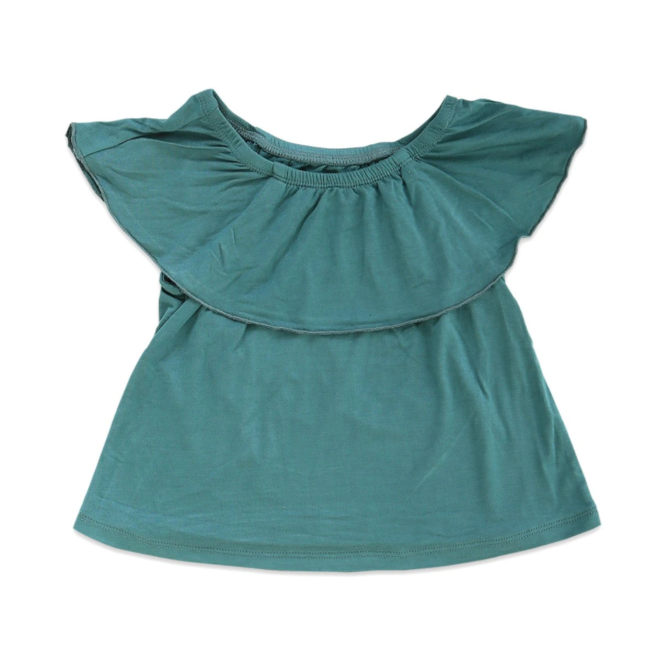 Bamboo Ruffle Tunic Top-Stormy Teal