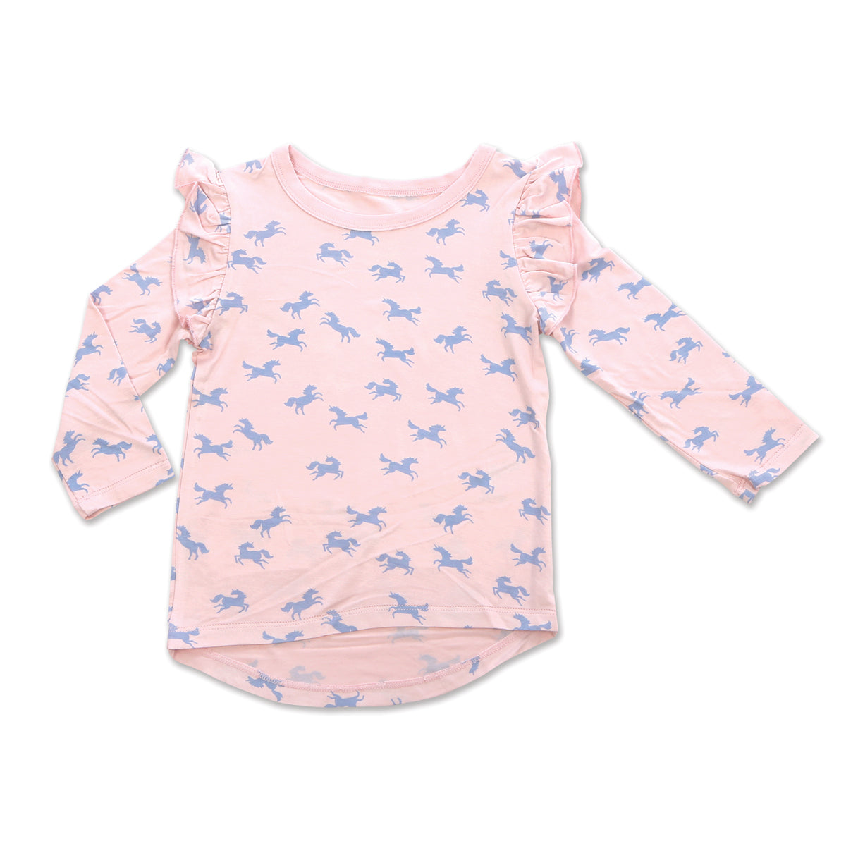 Pink Unicorn Bamboo Long Sleeve Ruffle Tee