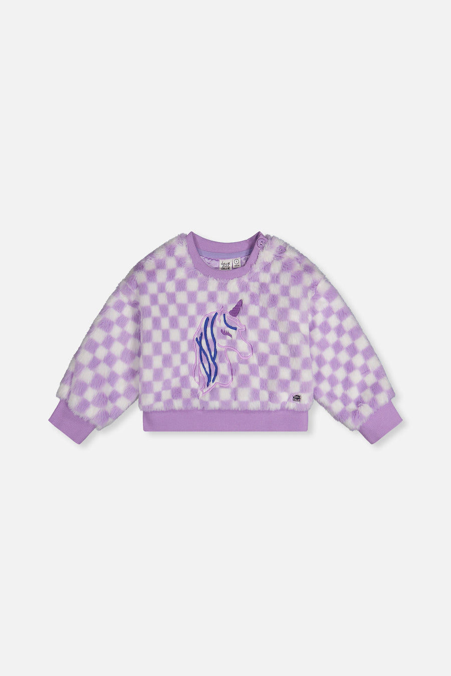 Lilac and white checkered faux fur top