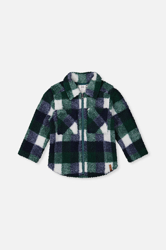 Blue and green checkered zip-up overshirt