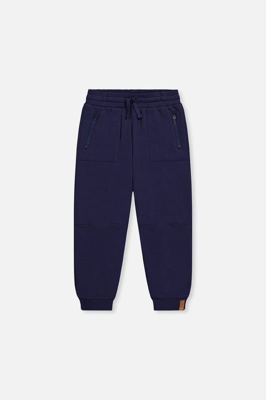 Dark blue fleece jogging pants with pockets