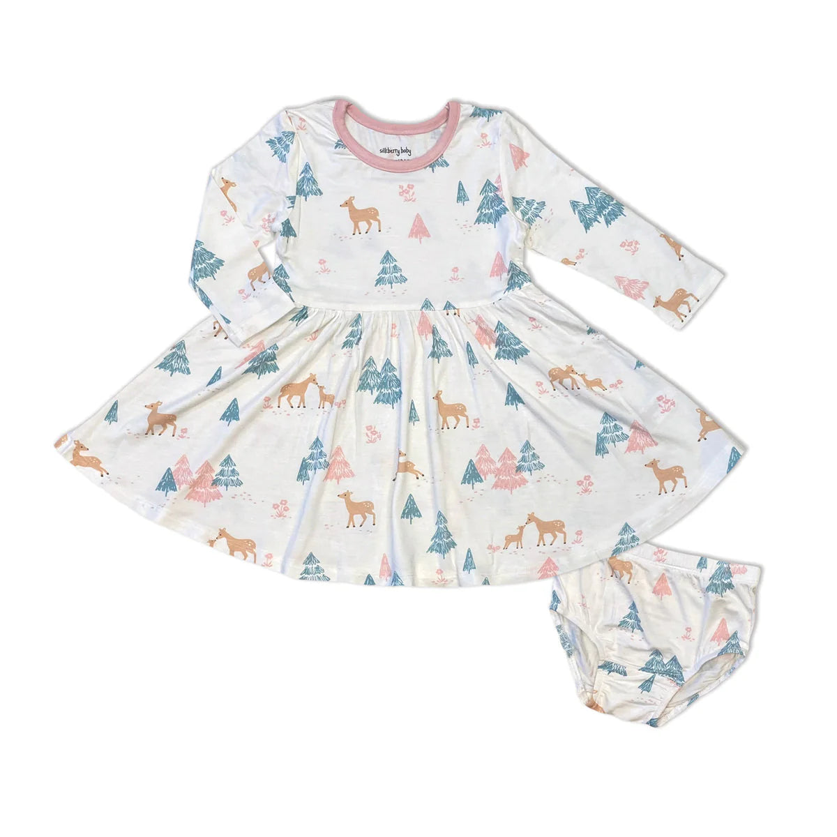 Bamboo Jersey Long Sleeve Twirl Dress (deer forest print )