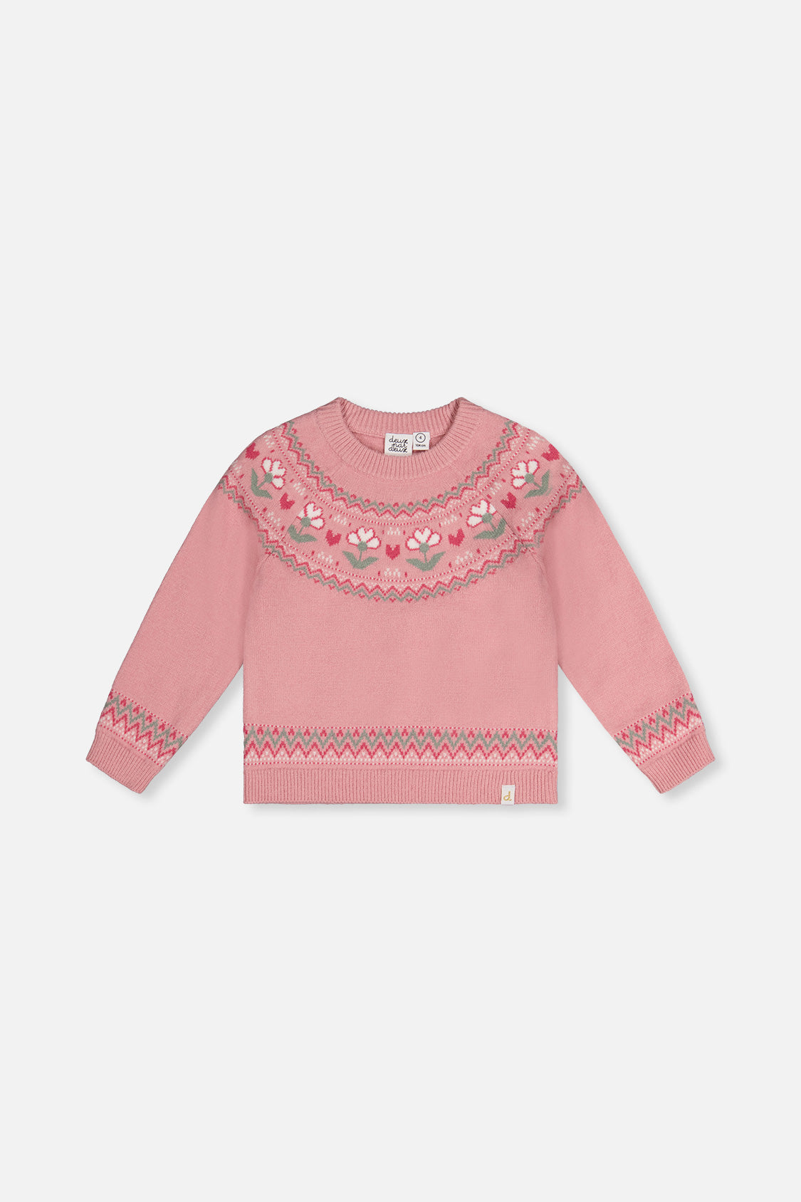 Knit sweater with pale old rose floral jacquard