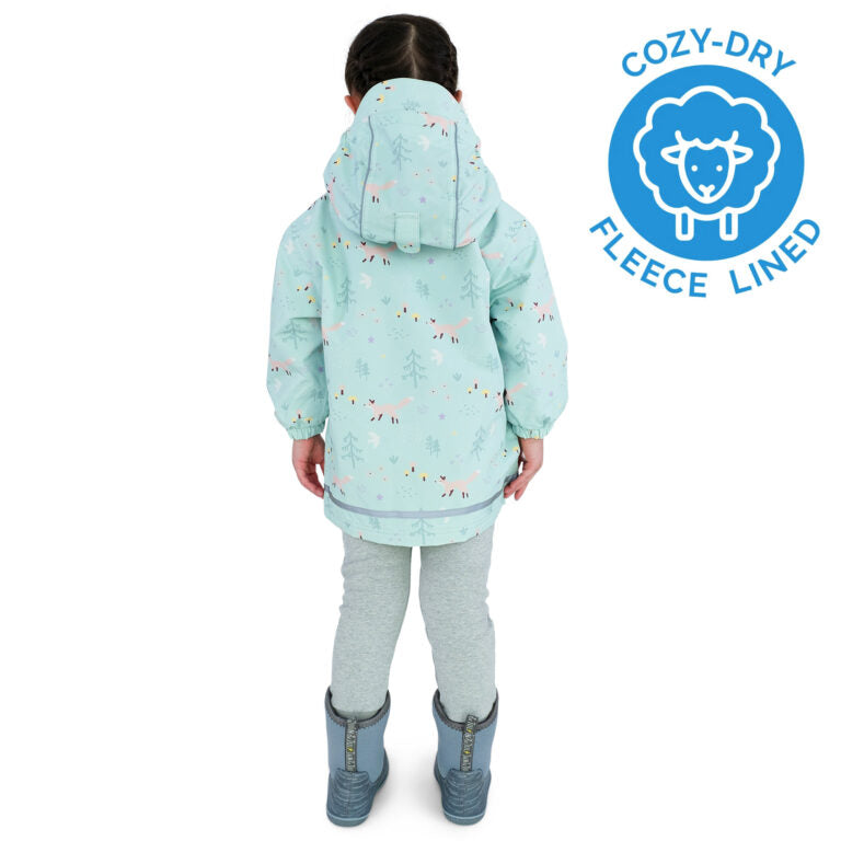 Kids Fleece Lined Rain Jackets | Minty Forest