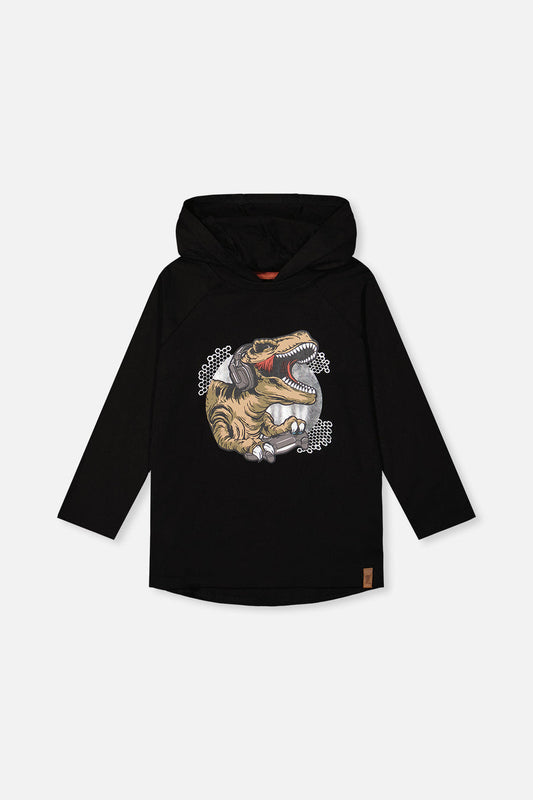black and brown hooded raglan t-shirt