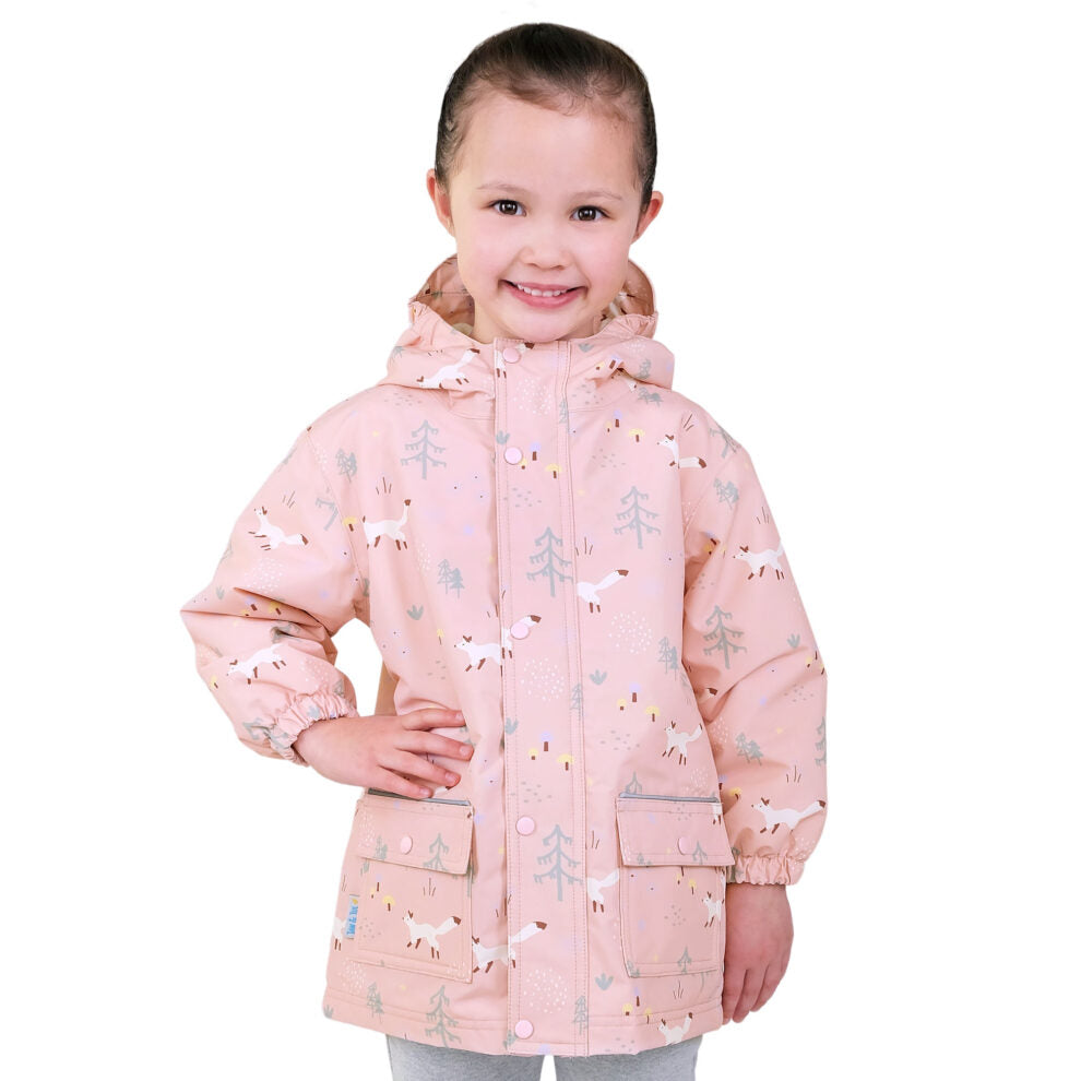 Kids Fleece Lined Rain Jackets | Pink forest
