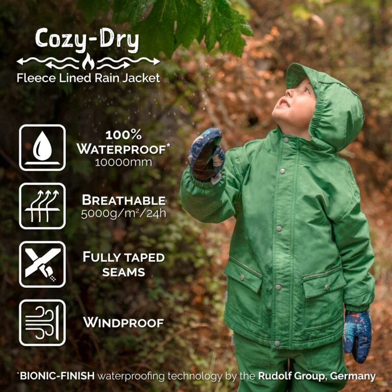 Kids Fleece Lined Rain Jackets | Minty Forest