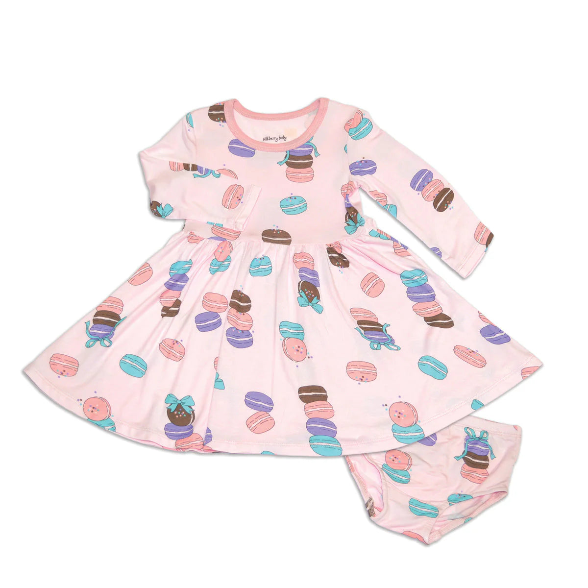 Bamboo Jersey Long Sleeve Twirl Dress w/ Bloomer (Macaron Party Print)