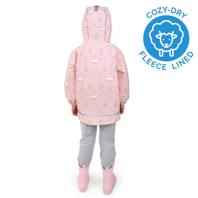 Kids Fleece Lined Rain Jackets | Pink forest