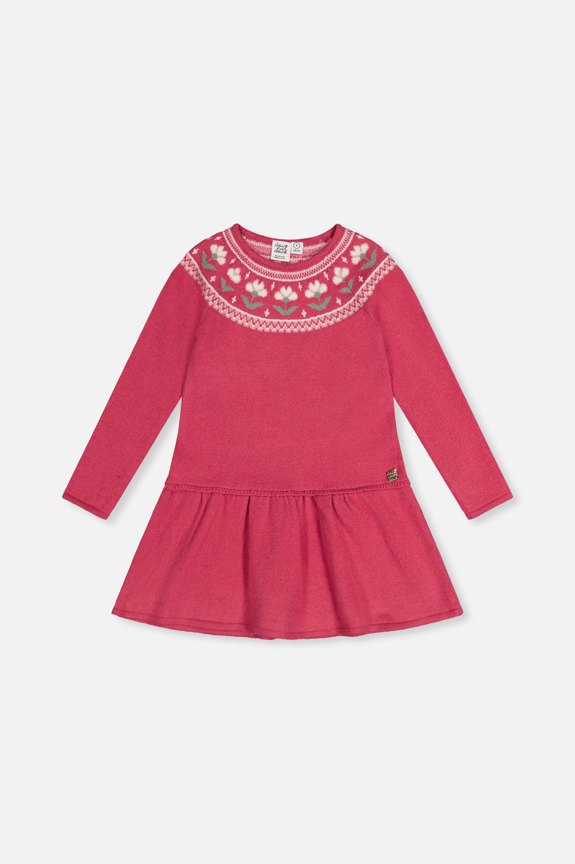 Knitted Dress With Flower Jacquard Raspberry Pink