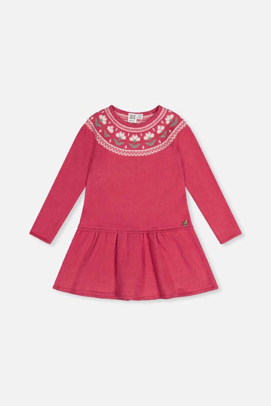Knitted Dress With Flower Jacquard Raspberry Pink