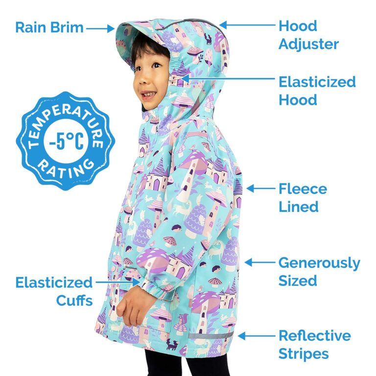 Kids Fleece Lined Rain Jackets | Pink forest