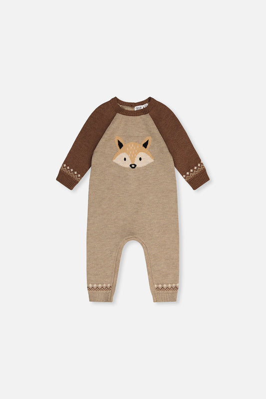 Knitted Intarsia Romper Brown Cinnamon