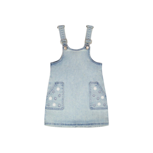 Embroidered Denim Overall Dress