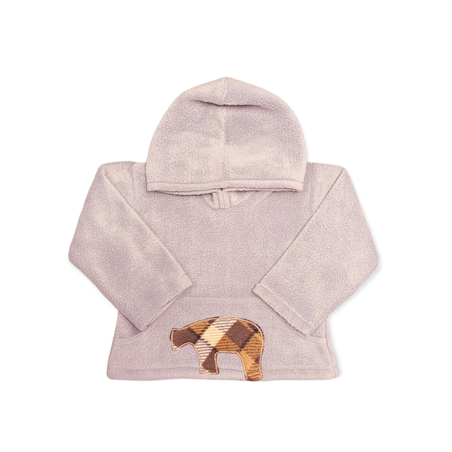 Hooded Fleece Pull Over With Plaid Bear Applique
