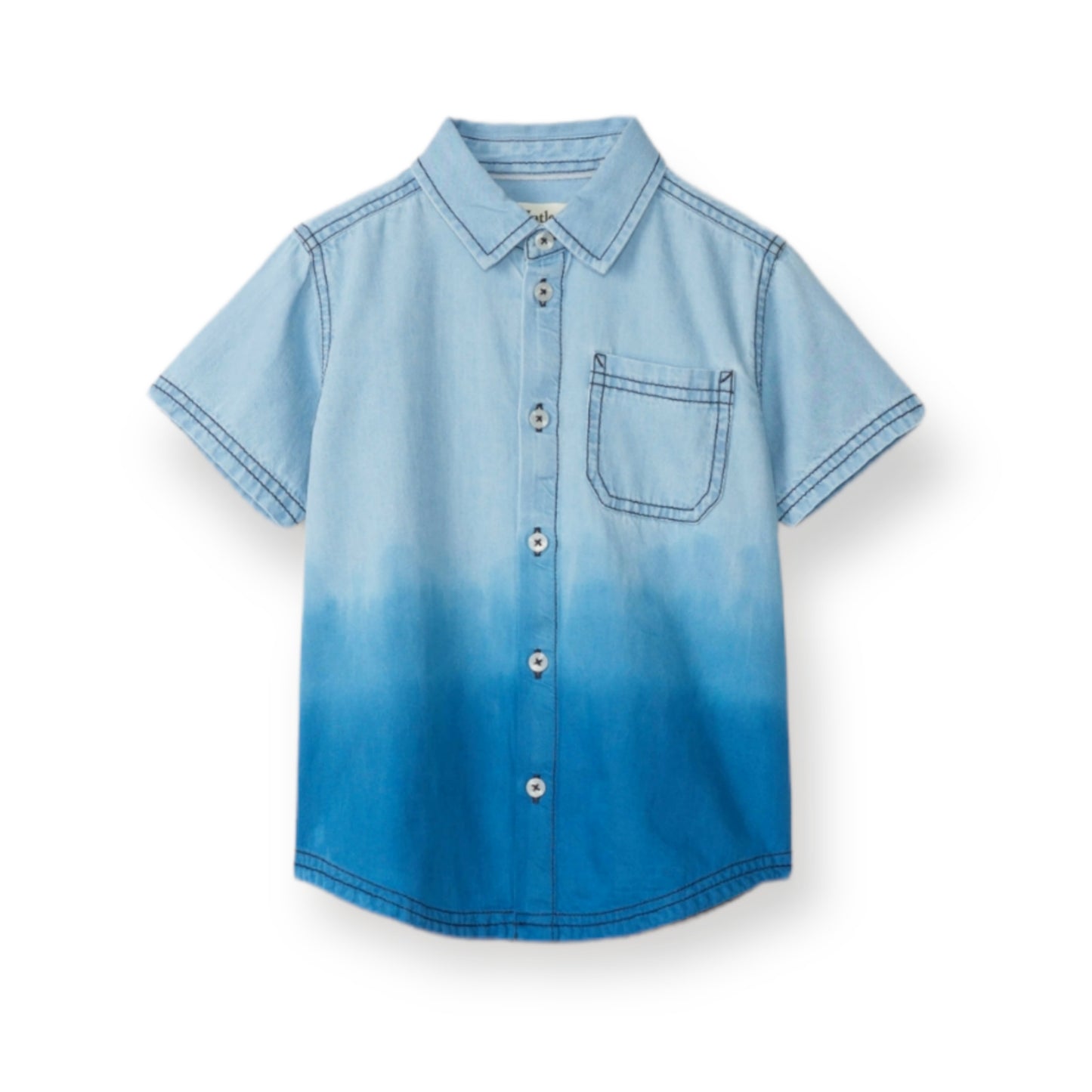 Denim Dip Dye Short Sleeve Button Down Shirt