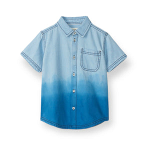 Denim Dip Dye Short Sleeve Button Down Shirt