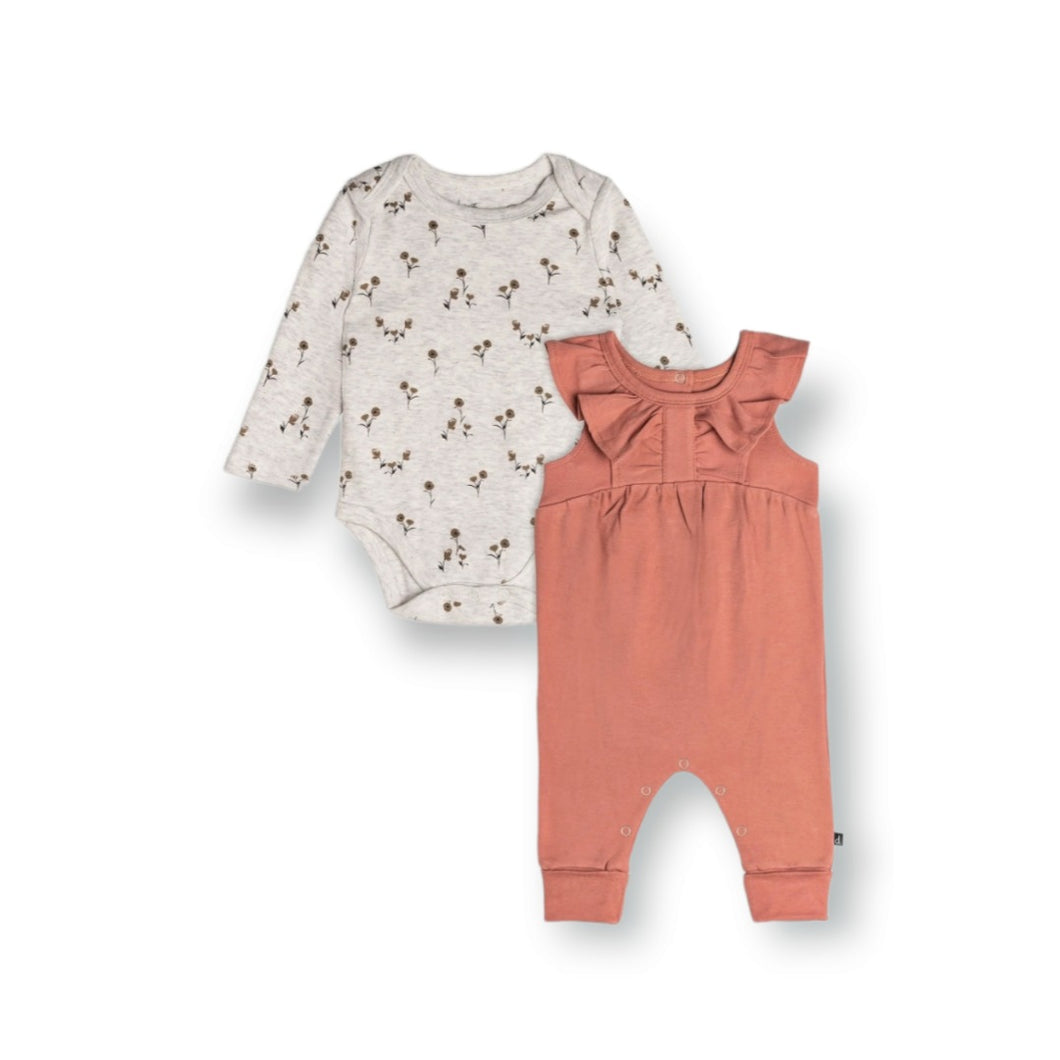 Organic Cotton Ruffle Overall Set