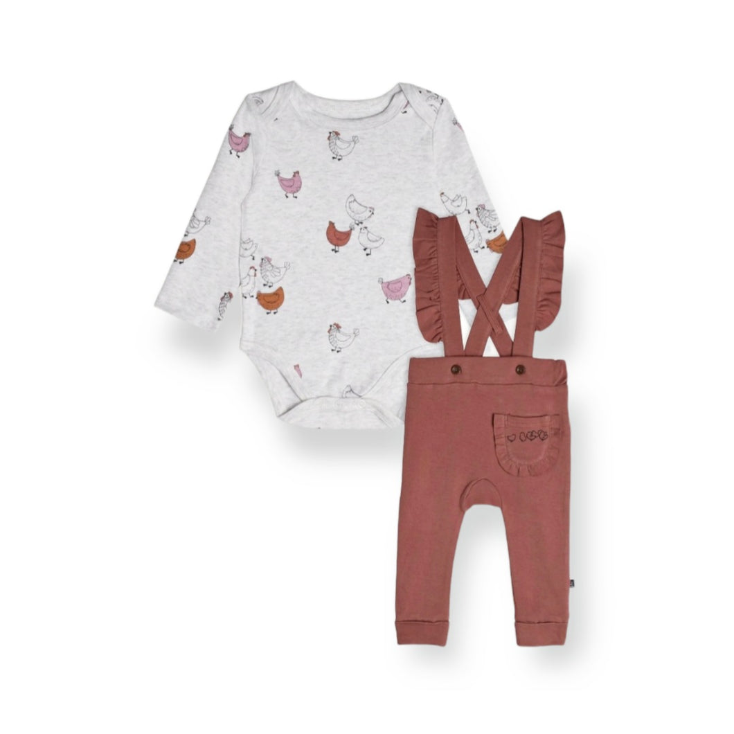 Organic Cotton Ruffle Overall Set