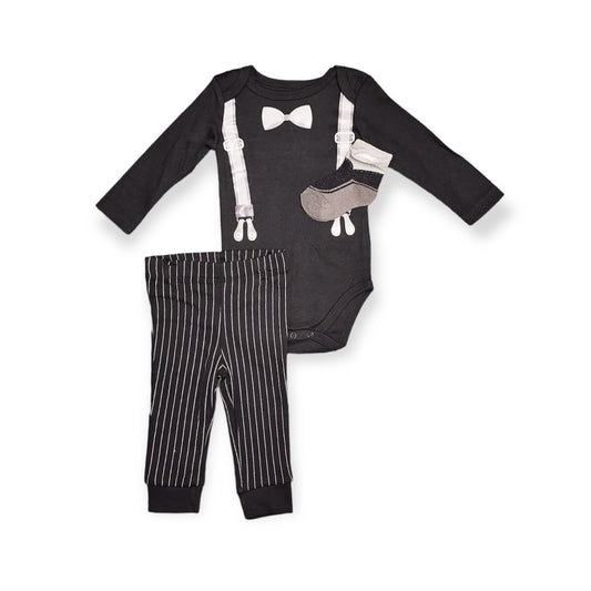 Printed Black Pinstripe Suit Set