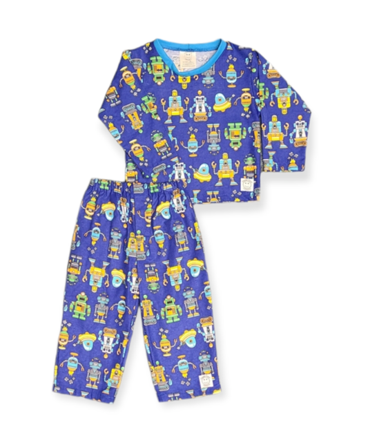 Blue Robots 2 Piece Flannel Pajamas