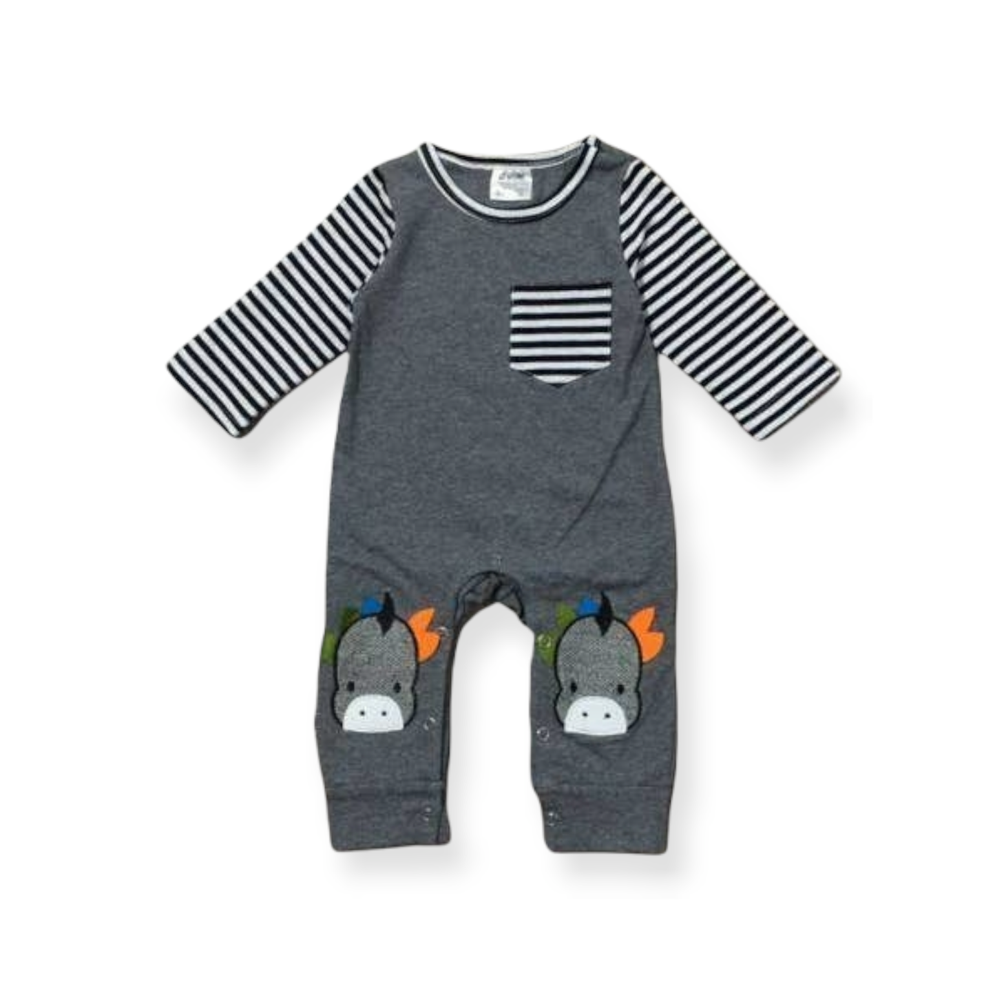 Grey Dinosaur Striped Romper