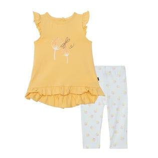 Organic Cotton Printed Top & Leggings Set Yellow & White Dandelion
