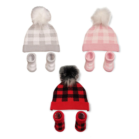 Plaid Hat And Bootie 2 Piece Set