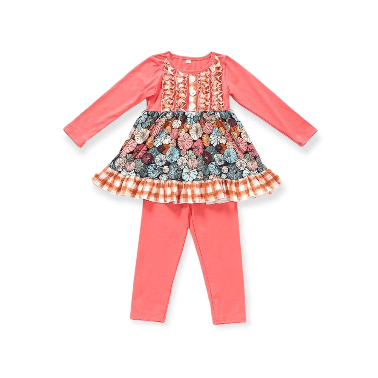 Pink Floral Ruffle Plaid Pant Set