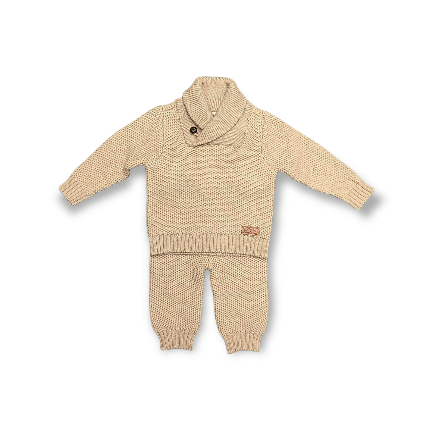 Brown Shawl Collar Knit 2 Piece