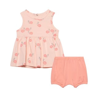 Organic Cotton Printed Top & Short Set Pink Little Flowers