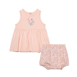 Organic Cotton Printed Top & Short Set Pink Little Flowers