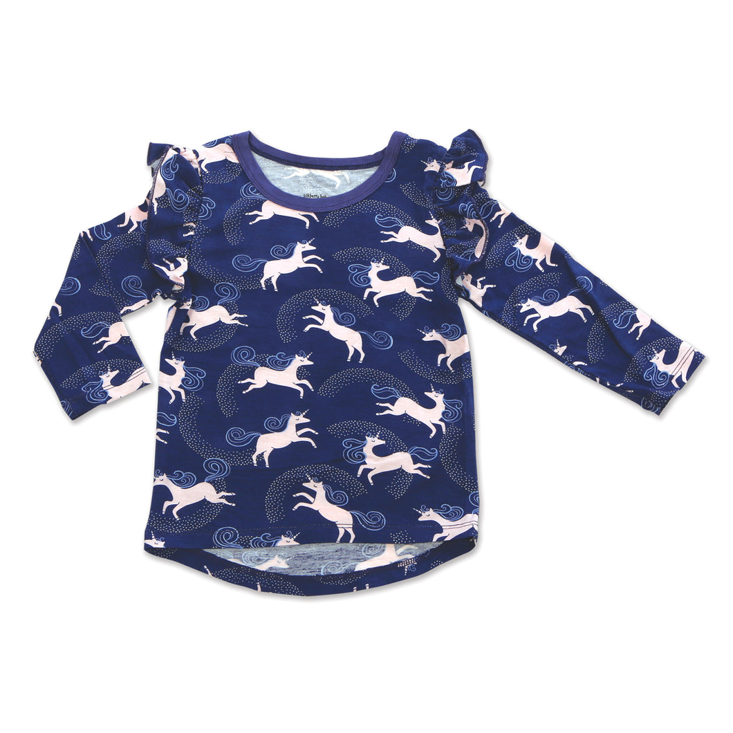 Purple Unicorn Bamboo Long Sleeve Ruffle Tee