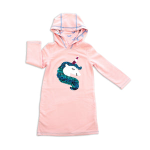 Pink Bamboo Hooded Dress with Sequins Unicorn