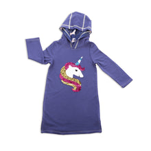 Load image into Gallery viewer, Purple Bamboo Hooded Dress with Sequins Unicorn
