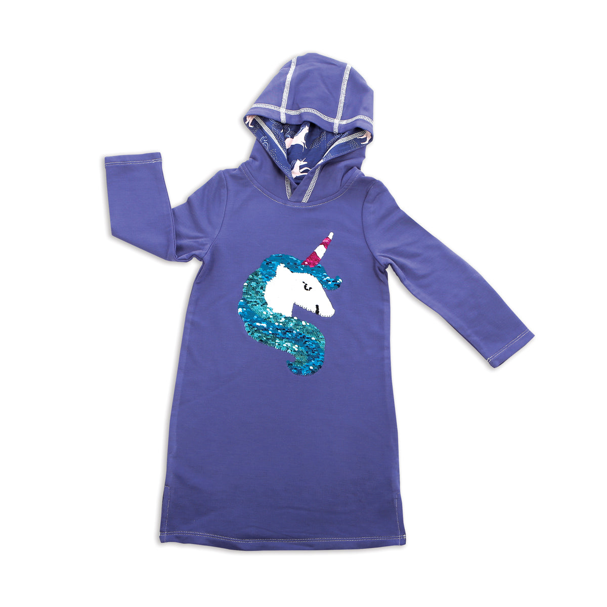 Purple Bamboo Hooded Dress with Sequins Unicorn